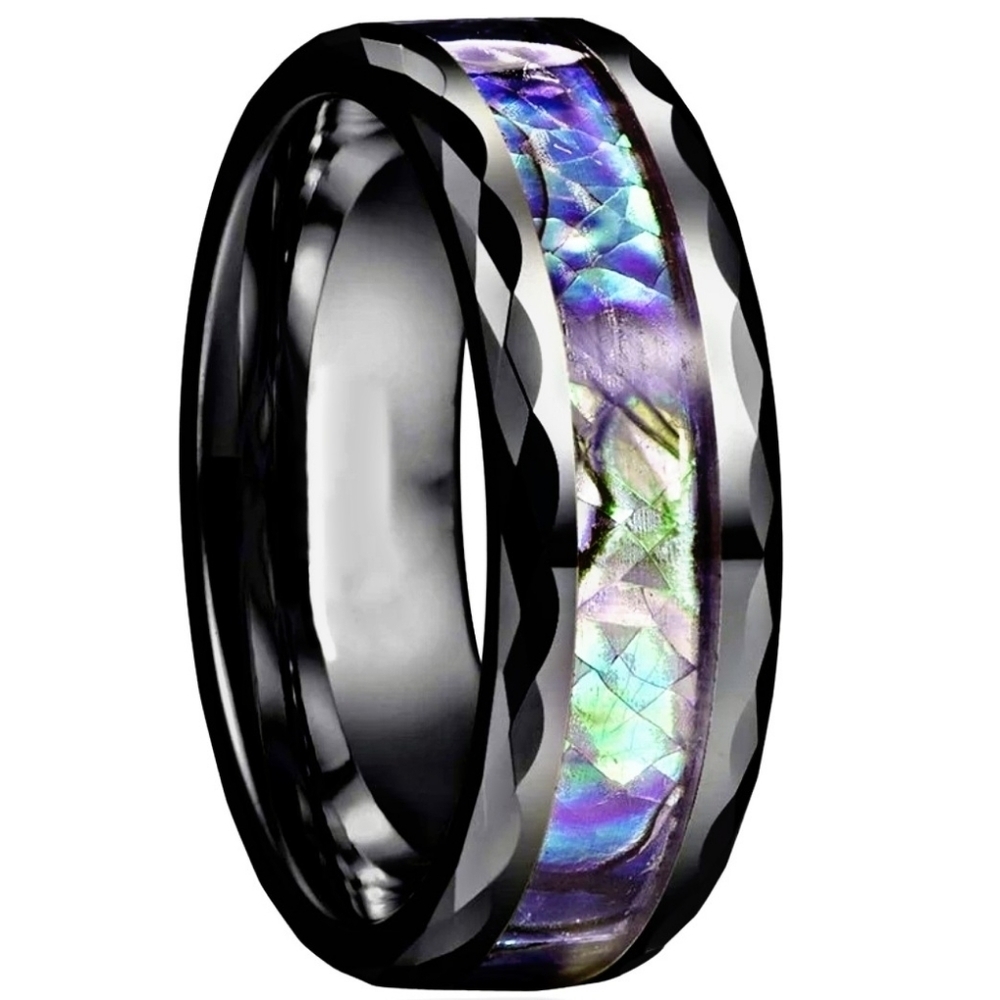 Unisex Ring ✦ Stainless Steel Abalone Shell Channel ✦ Black Rhodium 8mm NWT